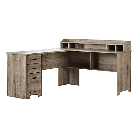 South Shore Versa 60"W L-Shaped Computer Desk, Weathered Oak