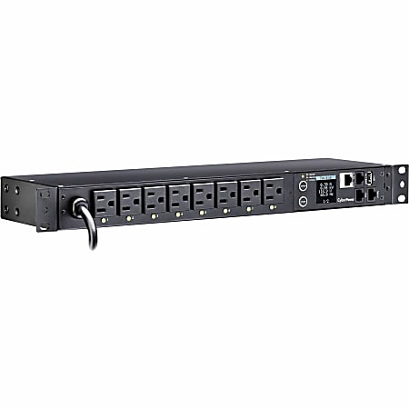 CyberPower PDU41001 Single Phase 100 - 120 VAC 15A Switched PDU - 8 Outlets, 12 ft, NEMA 5-15P, Horizontal, 1U, SNMP, LCD, 3YR Warranty