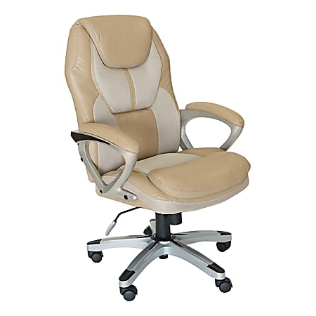 Serta® Works Bonded Leather/Mesh High-Back Office Chair, Offline Cream/Silver