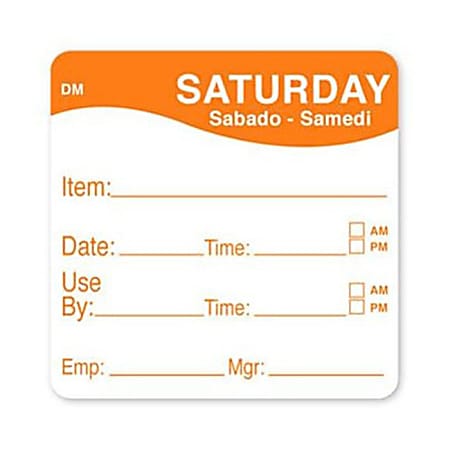 DayMark DissolveMark Saturday Use By Labels, 81485, 2" x 2", Roll Of 250 Labels