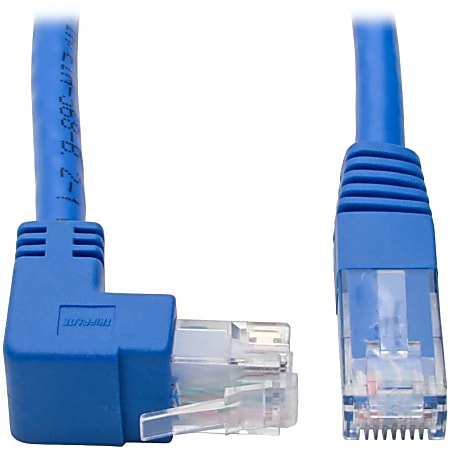 Tripp Lite Up-Angle Cat6 UTP Patch Cable (RJ45) - 1 ft., M/M, Gigabit, Molded, Blue - First End: 1 x RJ-45 Male Network - Second End: 1 x RJ-45 Male Network - 1 Gbit/s - Patch Cable - 24 AWG - Blue
