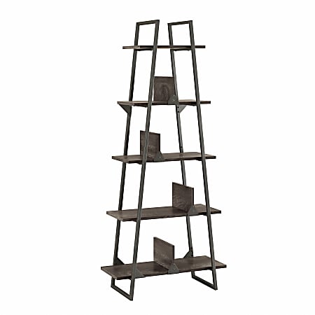 Bush Business Furniture Refinery 72"H A-Frame Etagere Bookshelf, Dark Gray Hickory, Standard Delivery