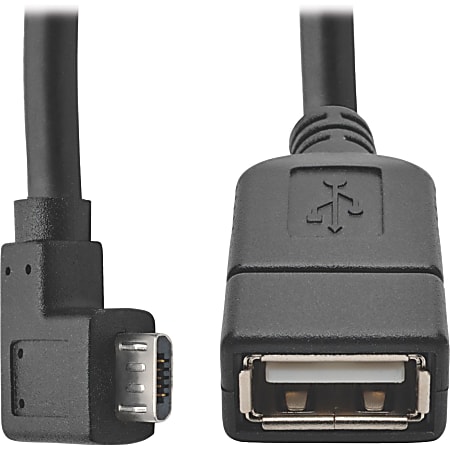 Tripp Lite Micro USB to USB OTG Host Adapter Cable Right-Angle 5-Pin USB Micro-B to A (M/F) 6-in. (15.24 cm) - Black