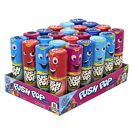 TOPS Push Pops Lollipops, 0.5 Oz, Assorted Flavors, Pack Of 24 Lollipops