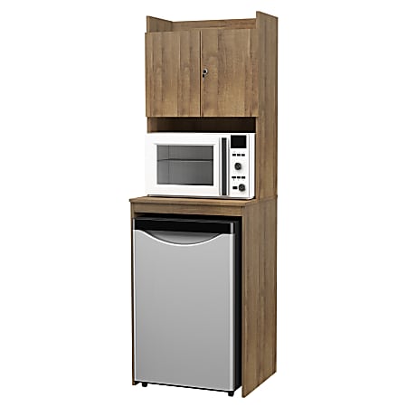 Light Brown Refrigerator Wood Storage Cabinet Microwave Dorm Mini Fridge  Office