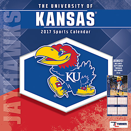 Turner Licensing® Team Wall Calendar, 12" x 12", Kansas Jayhawks, January to December 2017