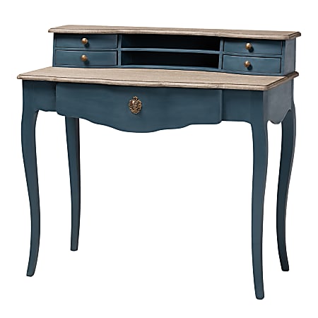 Baxton Studio 40"W Traditional Writing Desk, Blue/Oak