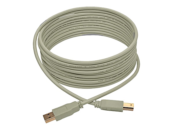 Tripp Lite 15ft USB 2.0 Hi-Speed A/B Cable M/M 28/24 AWG 480 Mbps Beige 15' - 60 MB/s - 15.09ft - 1 x Type A Male USB - 1 x Type B Male USB - Gold-plated Contacts, Nickel Plated, Gold Plated - Shielding - Beige