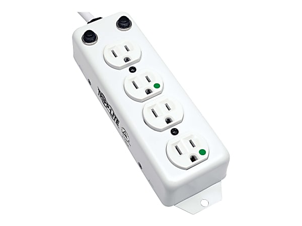 Tripp Lite Safe-IT UL 1363A Medical-Grade Power Strip for Patient-Care Vicinity 4 Hospital-Grade Outlets 15 ft. Right-Angle Cord - NEMA 5-15P-HG - 4 x NEMA 5-15R-HG - 15 ft Cord - 120 V AC Voltage - 1800 W - Rack-mountable, Desk Mountable - White