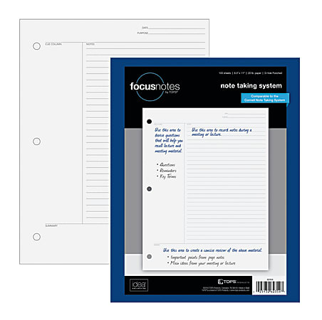 TOPS™ FocusNotes Filler Paper, 8 1/2" x 11", 20 Lb, White, Pack Of 100 Sheets