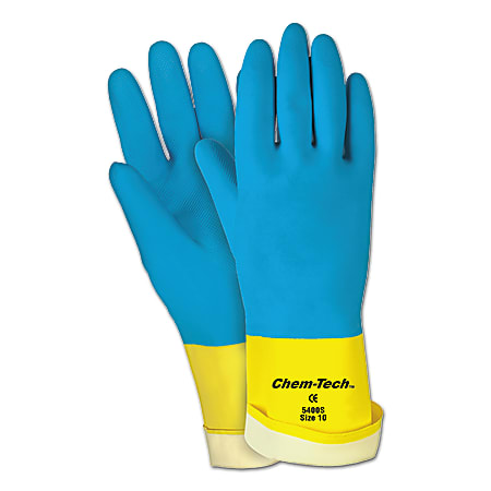 Memphis Glove Unsupported Neoprene-Over-Latex Gloves, X-Large, Blue/Yellow, Pack Of 12
