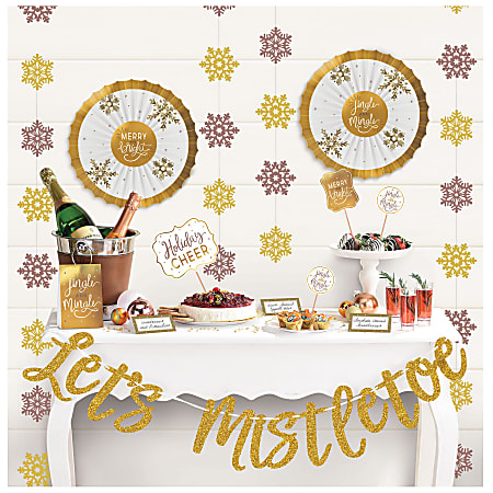 Amscan Christmas Let's Mistletoe Deluxe Buffet Decorating Kits, White/Gold, Set of 2 Kits