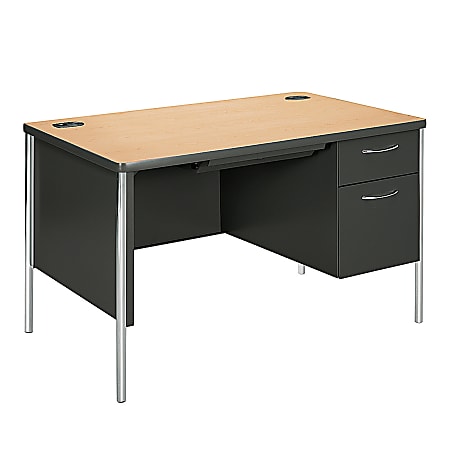 HON® Mentor™ Right-Pedestal Desk, Maple/Charcoal/Aluminum