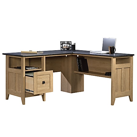 Sauder® August Hill 60"W L-Shaped Corner Desk, Dover Oak/Rosso Slate