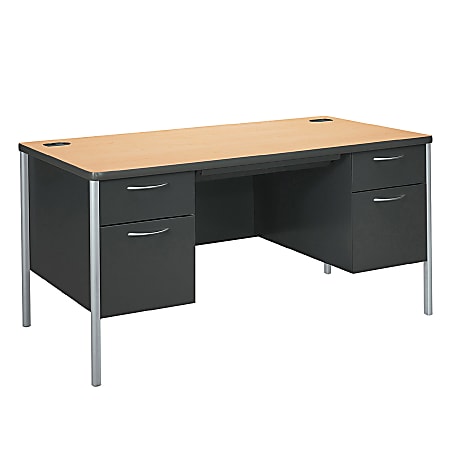 HON® Mentor™ Double-Pedestal Desk, Natural Maple/Charcoal