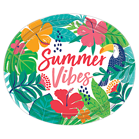 Amscan Tropical Jungle Paper Oval Plates, 10" x 12", Multicolor, 18 Plates Per Pack, Set Of 2 Packs