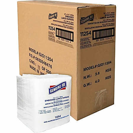 Genuine Joe Lunch Napkins - 1 Ply - Quarter-fold - 13" Width x 11.25" Length - White - 400/Pack - 6 / Carton