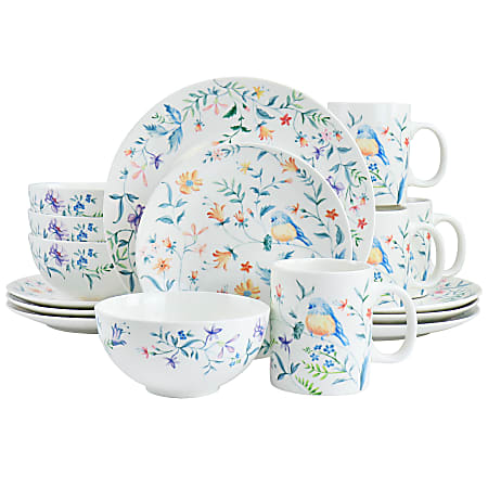 Gibson Home Butterfly Floral 16-Piece Fine Ceramic Dinnerware Set, White