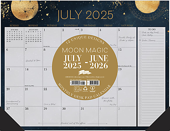 2025-2026 Willow Creek Press Academic Monthly Desk Pad Calendar, 22" x 17", Moon Magic, July 2025 To June 2026, 56981