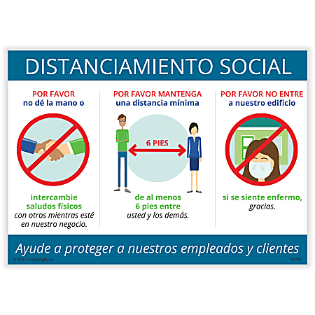 ComplyRight™ Corona Virus And Health Safety Poster, Social Distancing, Spanish, 10" x 14"