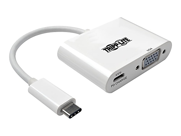 Tripp Lite USB C to VGA Video Adapter Converter w/ USB-C PD Charging Port, USB Type C to VGA, USB Type-C 6in - External video adapter - USB-C 3.1 - VGA - white