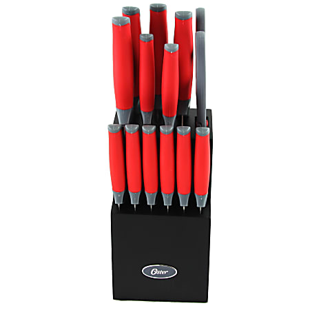 Oster Lindbergh Stainless-Steel 14-Piece Cutlery Set, Red