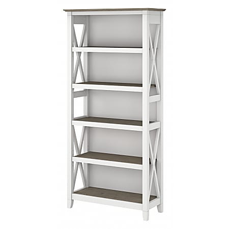 Bush Business Furniture Key West 66"H 5-Shelf Bookcase, Shiplap Gray/Pure White, Standard Delivery