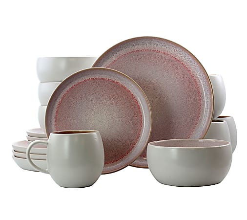 Elama 16-Piece Stoneware Dinnerware Set, Mocha Mauve