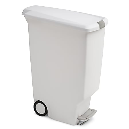 simplehuman Slim Rectangular Plastic Step Trash Can With Wheels 10.57  Gallons 25 14 H x 10 14 W x 19 516 D Stone - Office Depot