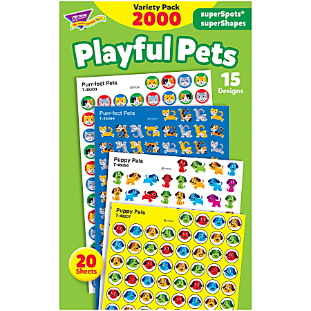 Trend superSpots superShapes Playful Pets Stickers - (Puppy Pals) Shape - Acid-free, Non-toxic, Photo-safe - 8" Height x 4.13" Width x 6.63" Length - Multicolor - 2000 / Each