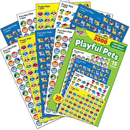 Trend Enterprises Puppy Pals Super Shapes Stickers - 160 Pieces, 20 Designs, Large Pack