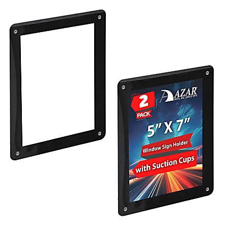 Azar Displays Window Sign Holder Frames With Suction Cups, 5” x 7”, Black, Set Of 2 Frames