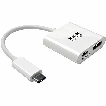 Tripp Lite USB C to HDMI Video Adapter Converter 4Kx2K w/ USB-C PD Charging Port, USB-C to HDMI, USB Type-C to HDMI, USB Type C to HDMI 6in - External video adapter - USB-C 3.1 - HDMI - white