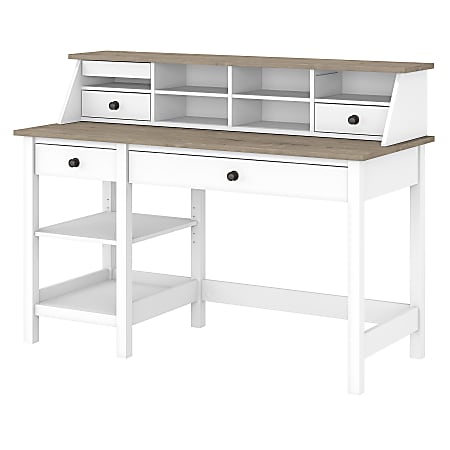 Bush Furniture Mayfield 54"W Computer Desk With Shelves And Desktop Organizer, Pure White/Shiplap Gray, Standard Delivery