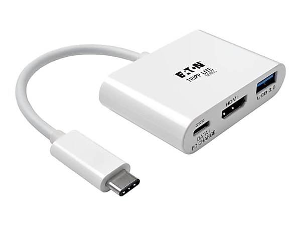 Tripp Lite USB C to HDMI Multiport Video Adapter Converter 4K x 2K w/ USB-A Hub, & USB-C PD Charging, Thunderbolt 3 Compatible USB Type C to HDMI, USB-C to HDMI, USB Type-C to HDMI - External video adapter - USB-C 3.1 - HDMI - white