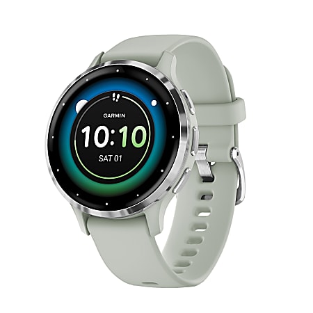 Garmin Venu 3S Fitness Smartwatch With Stainless-Steel Bezel And Silicone Band, Sage Gray/Silver