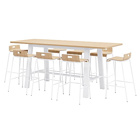 KFI Studios Midtown Bar Height Table With 8 Low Back Bar Stools, Natural/White