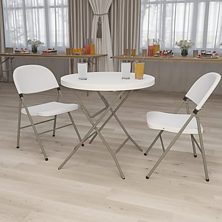 Flash Furniture Round Plastic Folding Table, 30-1/4"H x 31-1/2"W x 31-1/2"D, Granite White