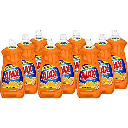 AJAX Ultra Triple Action Liquid Dish Soap, Orange Scent, 28 Oz, Case Of 9 Bottles