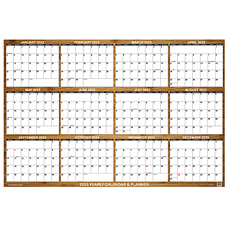 SwiftGlimpse Designer Series Monthly Erasable Wall Calendar, 24” x 36”, Bamboo, January To December 2023