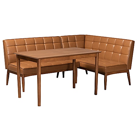 Baxton Studio Sanford 3-Piece Dining Nook Set, Tan/Walnut