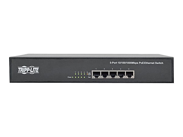 Tripp Lite 5-Port 10/100/1000 Mbps 1U Rack-Mount/Desktop Gigabit Ethernet Unmanaged Switch with PoE - Switch - unmanaged - 5 x 10/100/1000 (PoE+) - desktop, rack-mountable - PoE+ (75 W) - AC 100 - 240 V