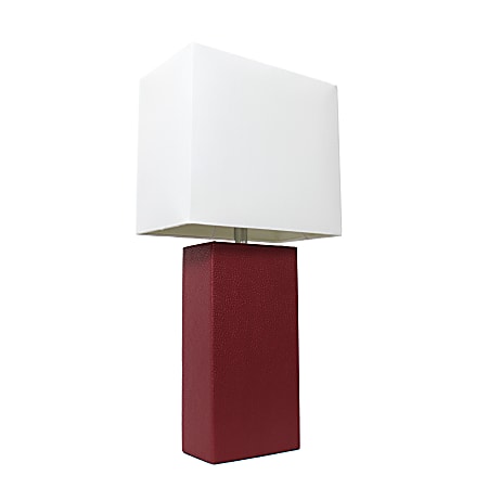 Elegant Designs Modern RedLeather Table Lamp with White Fabric Shade