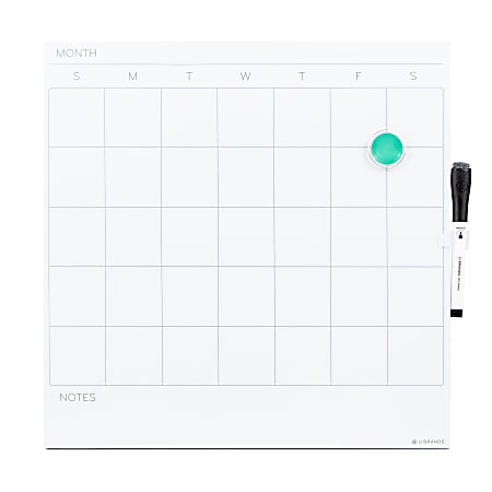 U Brands Unframed Magnetic Dry-Erase Calendar Whiteboard, 14" x 14", White