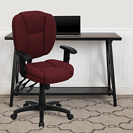 Flash Furniture Fabric Mid-Back Multifunction Ergonomic Swivel Task Chair With Adjustable Arms, Burgundy/Black