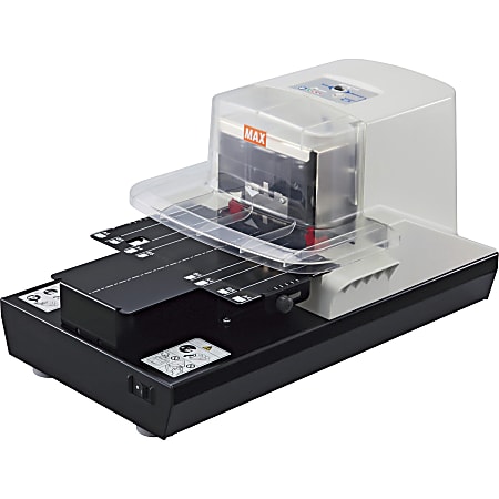 MAX Electronic Stapler - Staples Upto 100 Sheet of 80g/m² Paper - 0.87" Throat Depth - Black, White - 1 Each