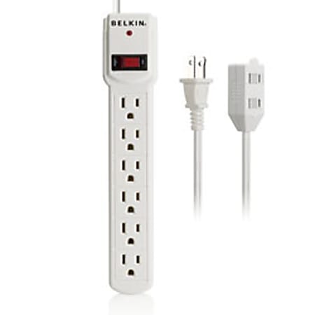 Belkin® 6-Outlet Surge Protector With 3' Cord And 6' Extension Cord, 167 Joules, White