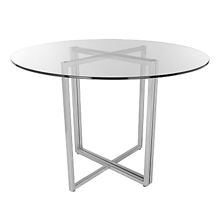 Eurostyle Legend Round Dining Table, 30”H x 36”W x 36”D, Brushed Silver/Clear