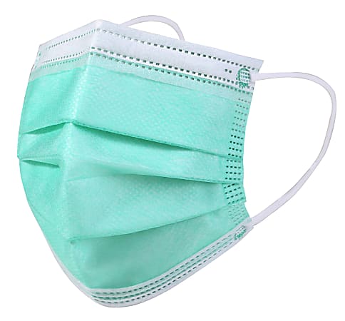 Kata 3 Ply Pleated Disposable Childrens Face Masks One Size Green Box Of 50 Masks - Office