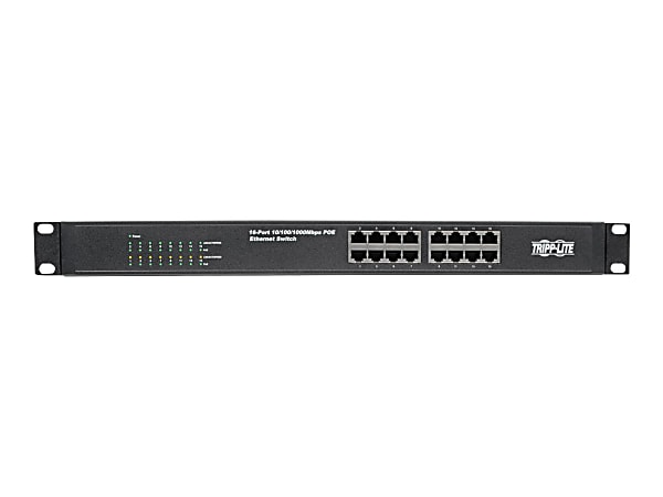 Eaton Tripp Lite series 16-Port 10/100/1000 Mbps 1U Rack-Mount/Desktop Gigabit Ethernet Unmanaged Switch with PoE+, 230W, Metal Housing - NG16POE